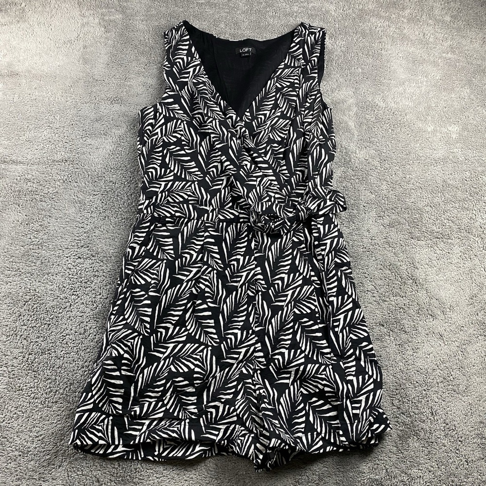 Ann Taylor Loft Romper Shorts Sleeveless Wrap Womens  4 Tropical Print‎ Black